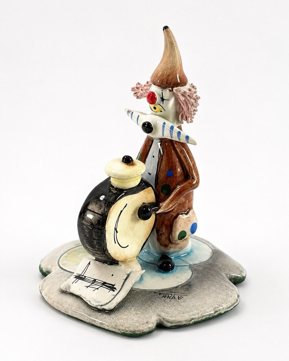 Vintage Zampiva Italian Ceramic Clown Figurine Drum Signed 3.5” Hand Painted